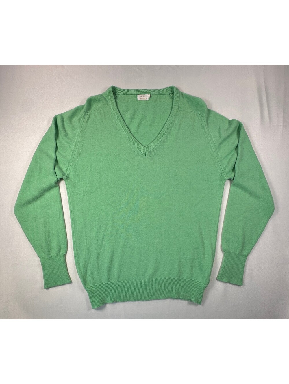 Vintage DiFini V-Neck Knit Sweater Men's Large Mint Green Made in USA Retro Golf